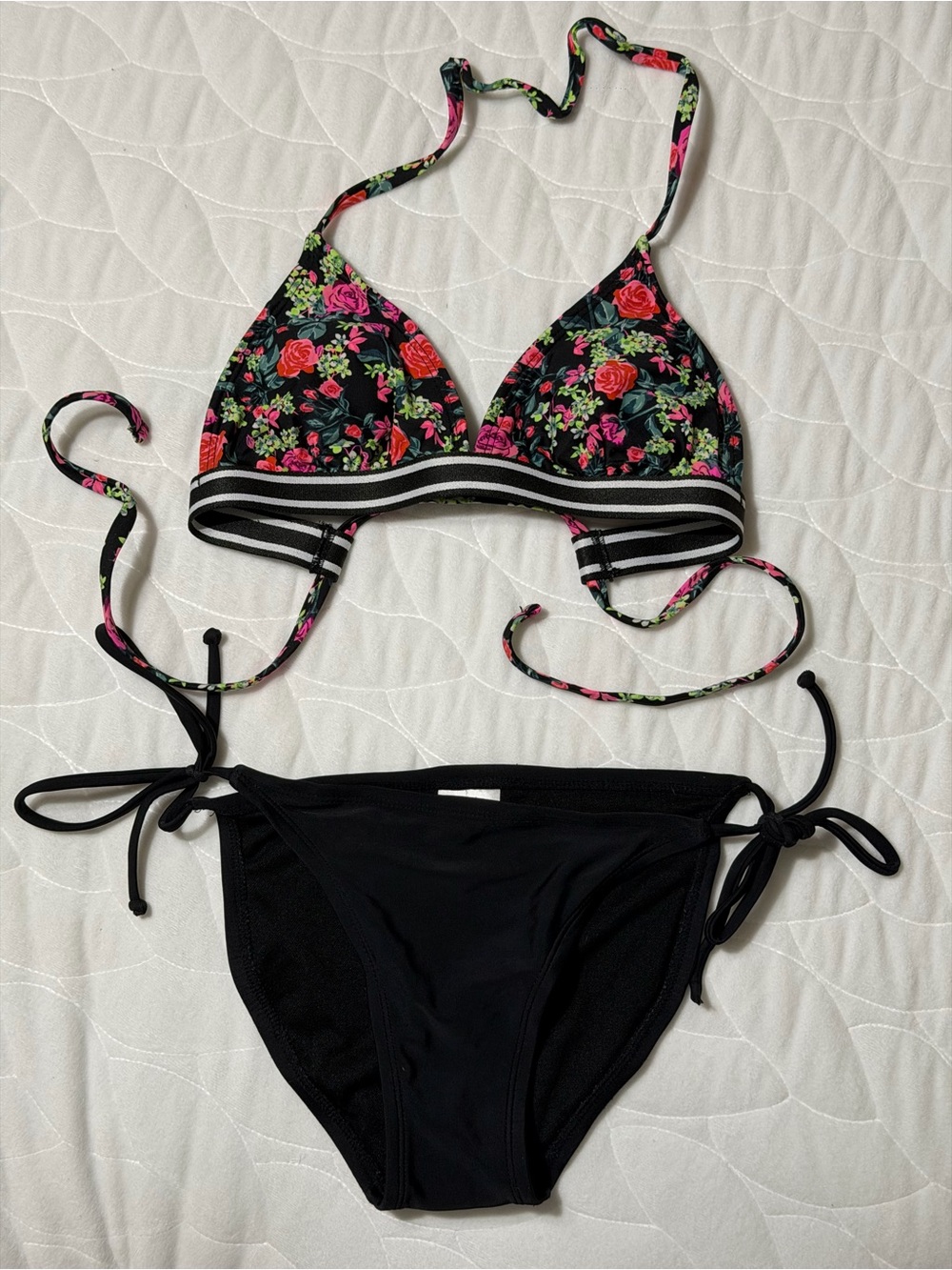 Xhilaration Black Bikini Top and String Bottoms size XS